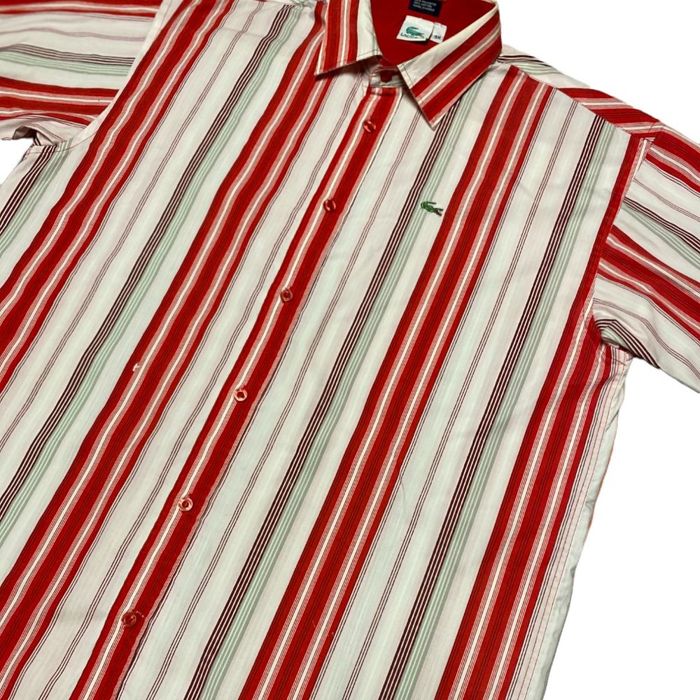 Lacoste Vintage Long Sleeve Striped Button Down Shirt | Men's 3XL
